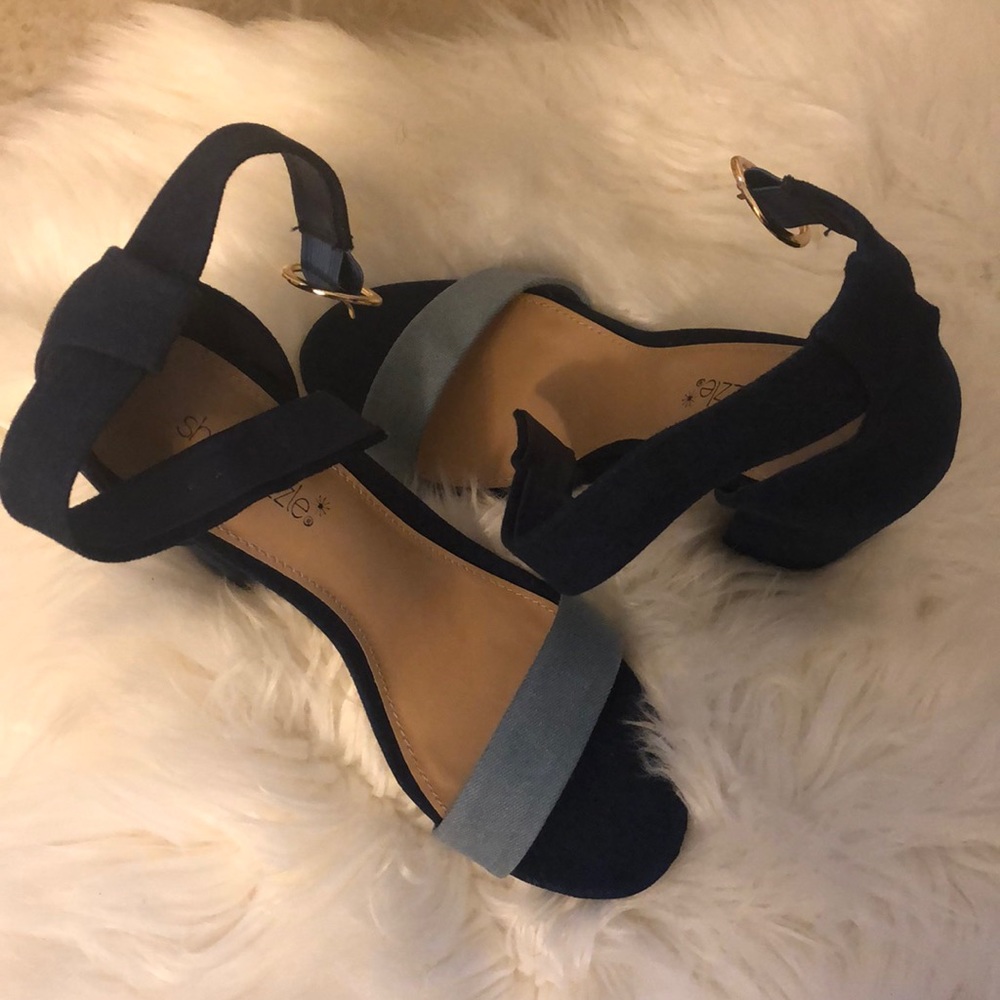 Denim dress sandal multi color heel